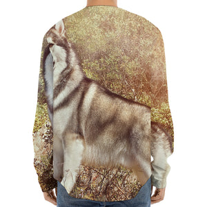 Vintage Alaskan Malamute Print Long Sleeve Baseball Jersey