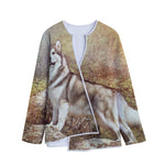Vintage Alaskan Malamute Print Long Sleeve Short Coat