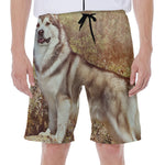 Vintage Alaskan Malamute Print Men's Beach Shorts