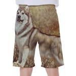Vintage Alaskan Malamute Print Men's Beach Shorts