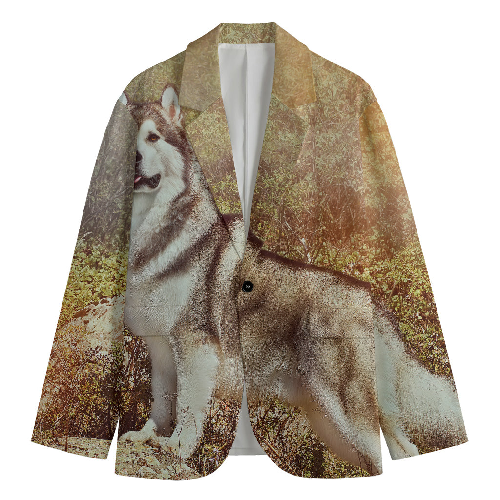 Vintage Alaskan Malamute Print Men's Blazer