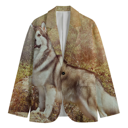 Vintage Alaskan Malamute Print Men's Blazer