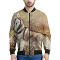 Vintage Alaskan Malamute Print Men's Bomber Jacket