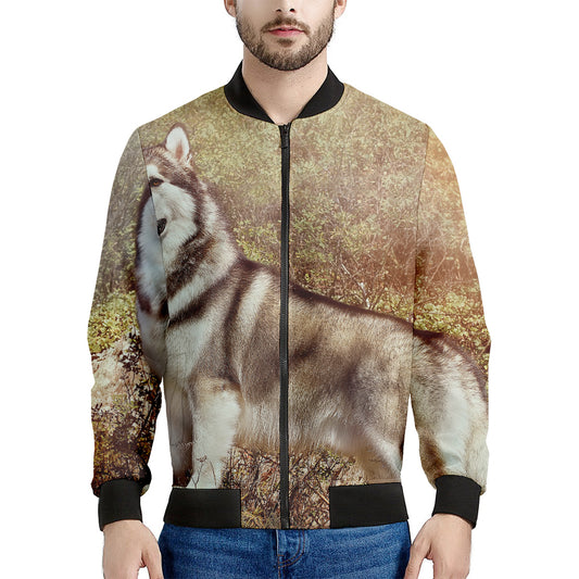 Vintage Alaskan Malamute Print Men's Bomber Jacket