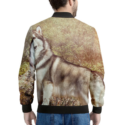 Vintage Alaskan Malamute Print Men's Bomber Jacket