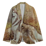 Vintage Alaskan Malamute Print Men's Cotton Blazer