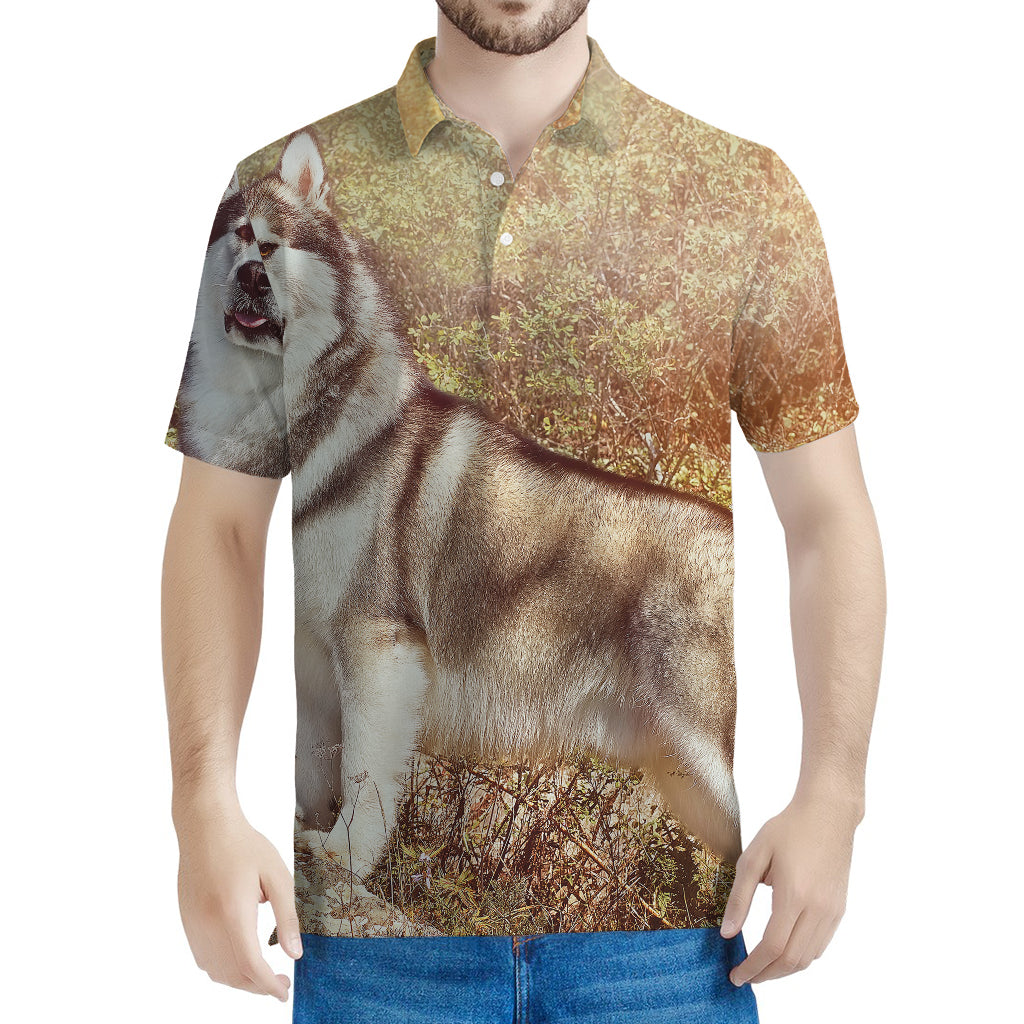 Vintage Alaskan Malamute Print Men's Polo Shirt