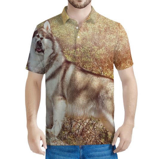 Vintage Alaskan Malamute Print Men's Polo Shirt