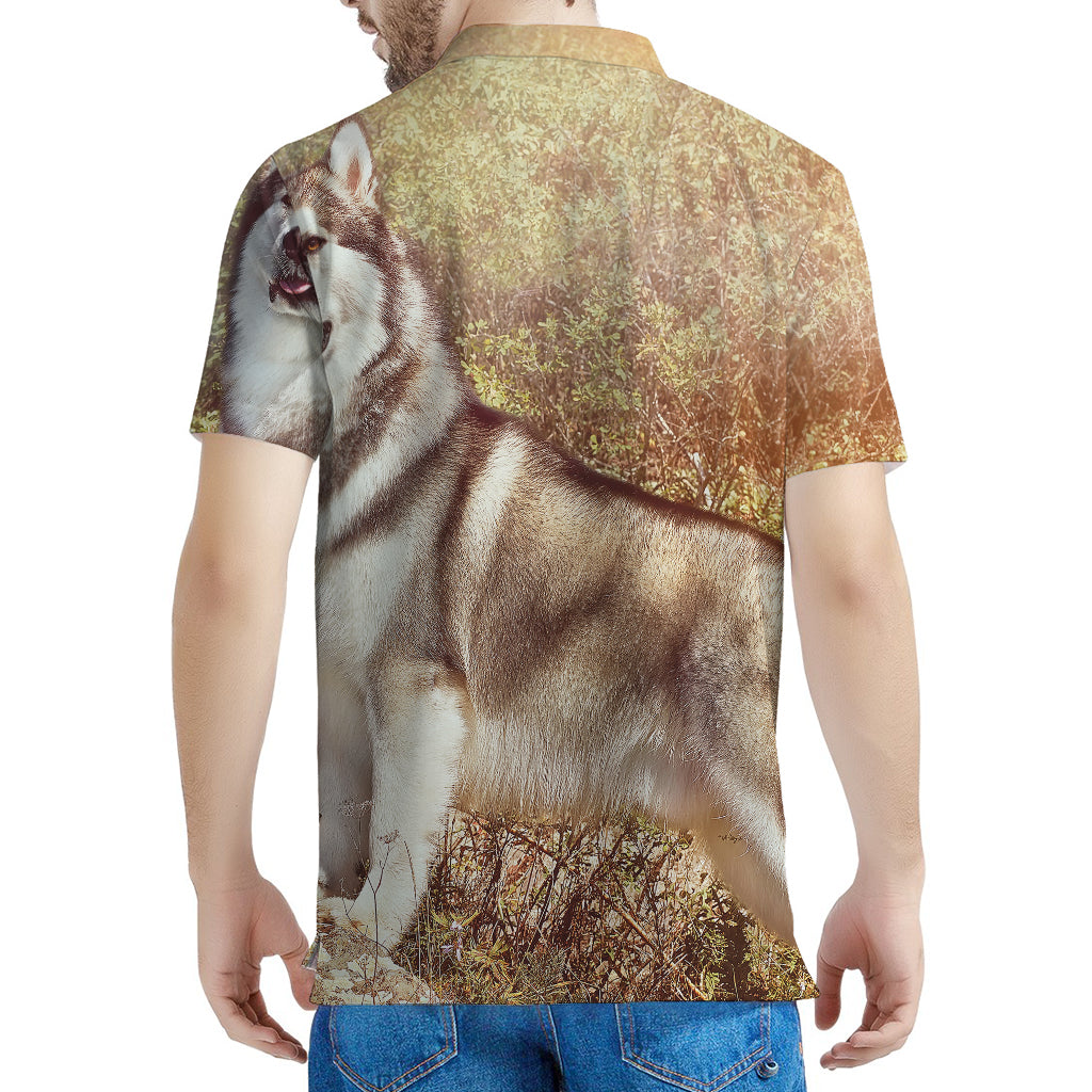 Vintage Alaskan Malamute Print Men's Polo Shirt