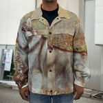 Vintage Alaskan Malamute Print Men's Shirt Jacket