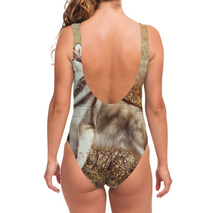 Vintage Alaskan Malamute Print One Piece Swimsuit