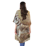 Vintage Alaskan Malamute Print Open Front Beach Cover Up