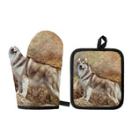 Vintage Alaskan Malamute Print Oven Mitt And Pot Holder Set