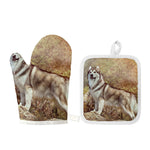 Vintage Alaskan Malamute Print Oven Mitt And Pot Holder Set