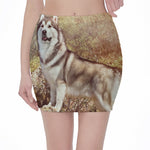 Vintage Alaskan Malamute Print Pencil Mini Skirt