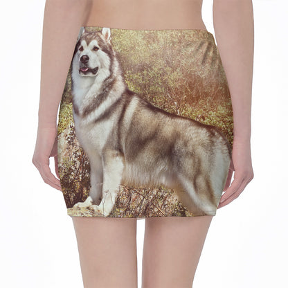 Vintage Alaskan Malamute Print Pencil Mini Skirt