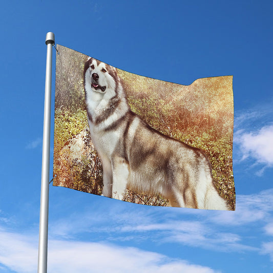 Vintage Alaskan Malamute Print Polyester Flag