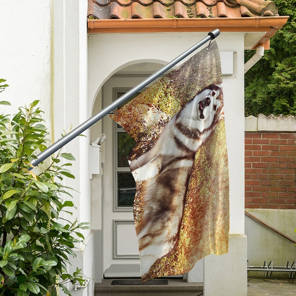 Vintage Alaskan Malamute Print Polyester Flag