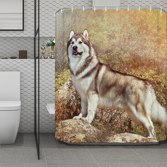 Vintage Alaskan Malamute Print Polyester Shower Curtain