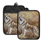 Vintage Alaskan Malamute Print Pot Holders With Pocket