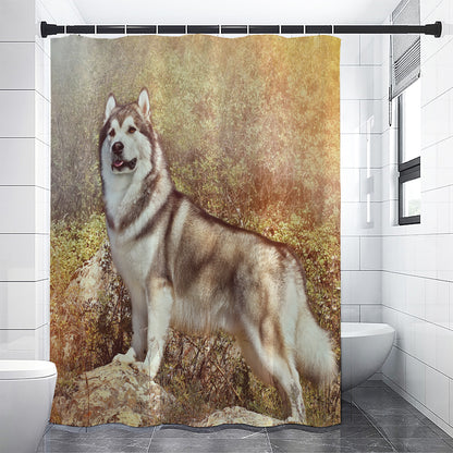 Vintage Alaskan Malamute Print Premium Shower Curtain