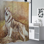 Vintage Alaskan Malamute Print Premium Shower Curtain