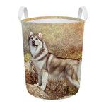 Vintage Alaskan Malamute Print Round Laundry Basket