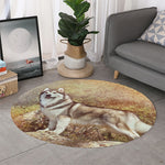 Vintage Alaskan Malamute Print Round Rug