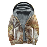 Vintage Alaskan Malamute Print Sherpa Lined Zip Up Hoodie