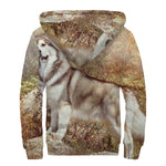 Vintage Alaskan Malamute Print Sherpa Lined Zip Up Hoodie
