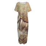 Vintage Alaskan Malamute Print Short Sleeve Long Nightdress