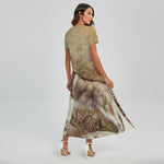 Vintage Alaskan Malamute Print Short Sleeve Maxi Dress