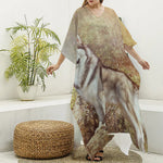 Vintage Alaskan Malamute Print Silk V-Neck Kaftan Dress