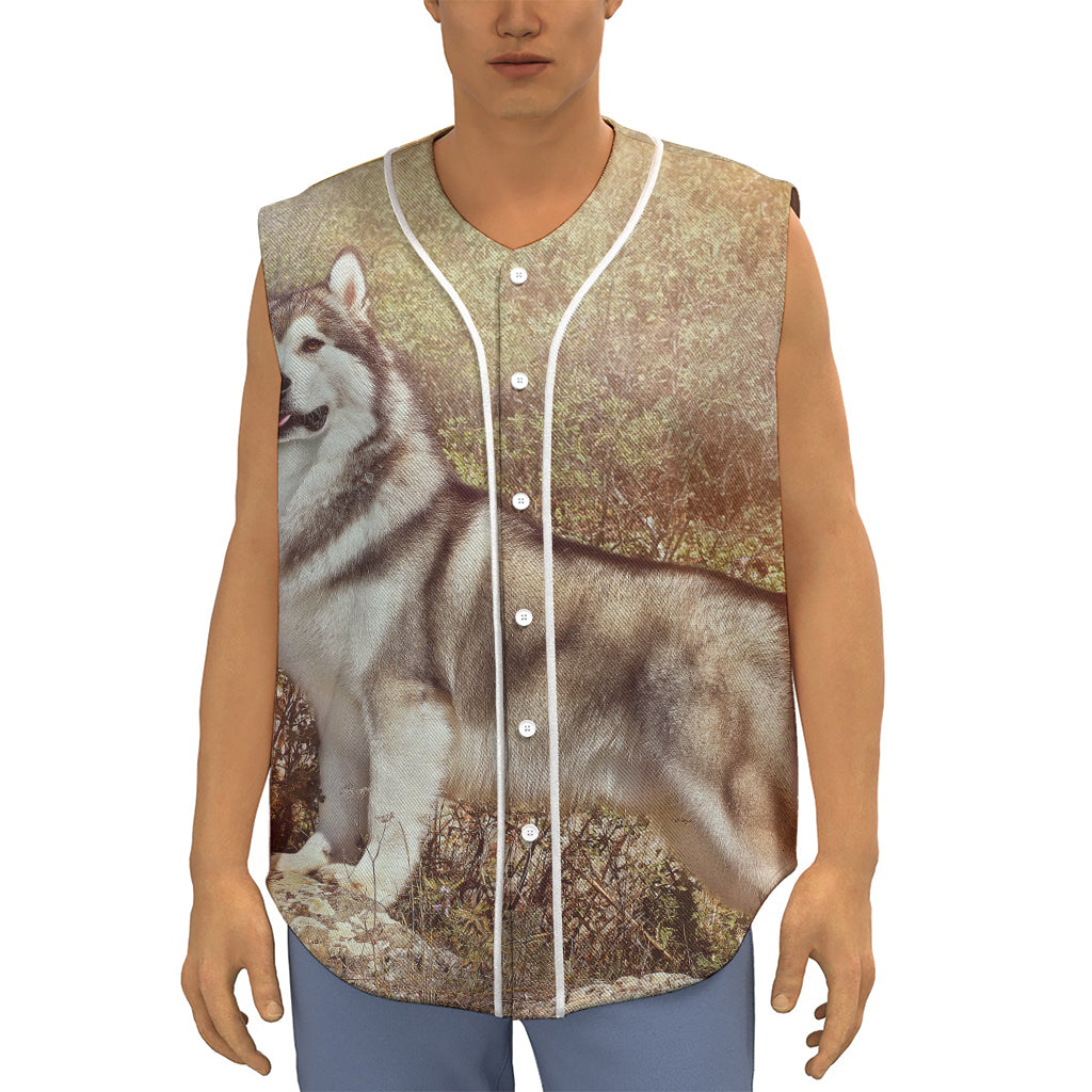 Vintage Alaskan Malamute Print Sleeveless Baseball Jersey
