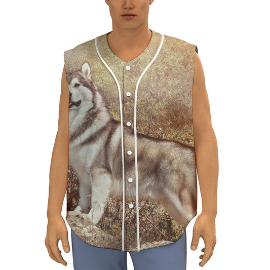 Vintage Alaskan Malamute Print Sleeveless Baseball Jersey