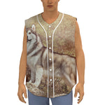 Vintage Alaskan Malamute Print Sleeveless Baseball Jersey