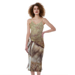 Vintage Alaskan Malamute Print Slim Fit Midi Cami Dress