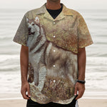 Vintage Alaskan Malamute Print Textured Short Sleeve Shirt