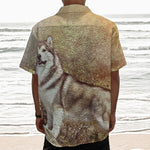 Vintage Alaskan Malamute Print Textured Short Sleeve Shirt
