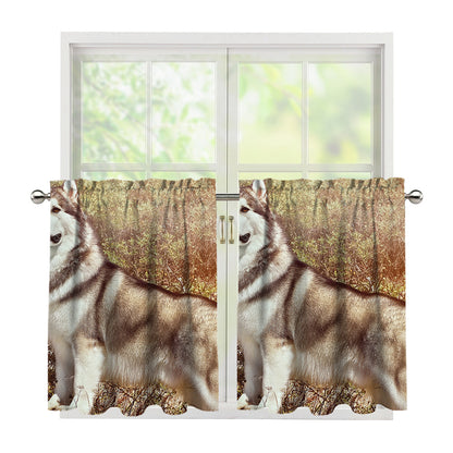 Vintage Alaskan Malamute Print Tier Curtains