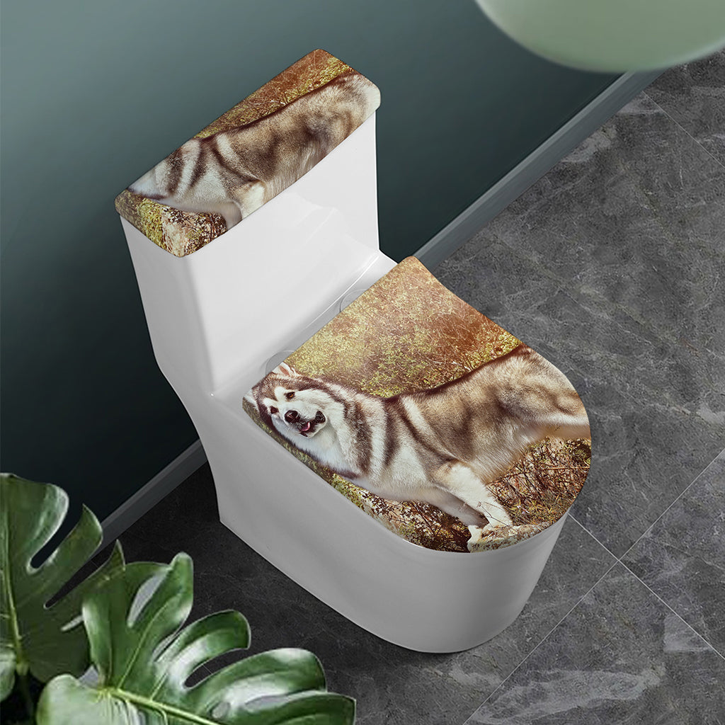 Vintage Alaskan Malamute Print Toilet Lid And Tank Cover Set