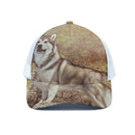 Vintage Alaskan Malamute Print White Mesh Trucker Cap