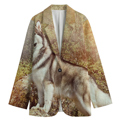 Vintage Alaskan Malamute Print Women's Blazer