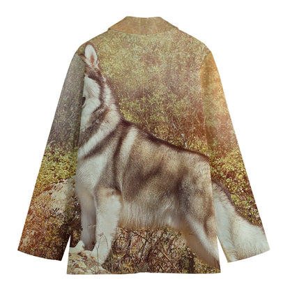 Vintage Alaskan Malamute Print Women's Blazer