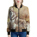 Vintage Alaskan Malamute Print Women's Bomber Jacket