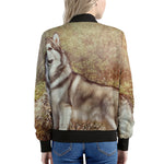 Vintage Alaskan Malamute Print Women's Bomber Jacket