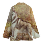 Vintage Alaskan Malamute Print Women's Cotton Blazer