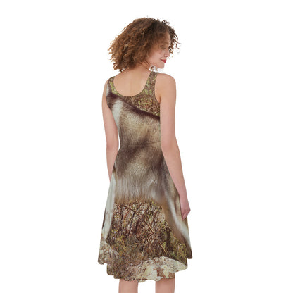 Vintage Alaskan Malamute Print Women's Sleeveless Dress