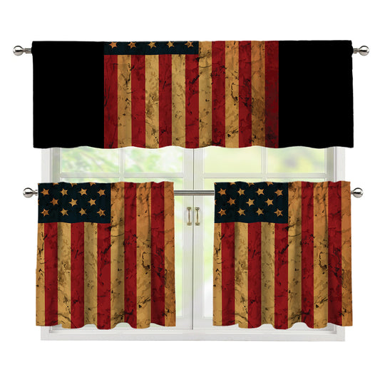 Vintage American Flag Print 3 Piece Kitchen Curtains