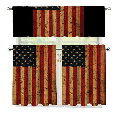 Vintage American Flag Print 3 Piece Kitchen Curtains